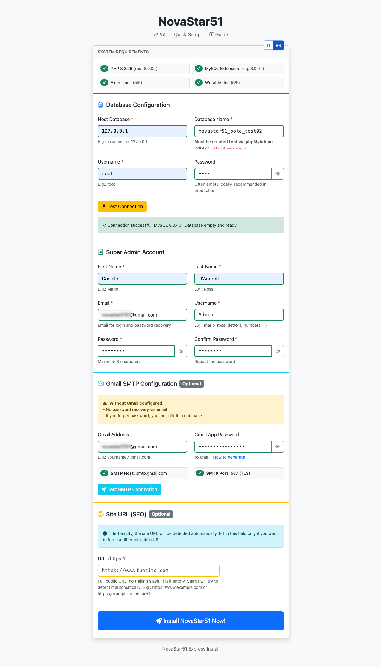Installation with Gmail SMTP