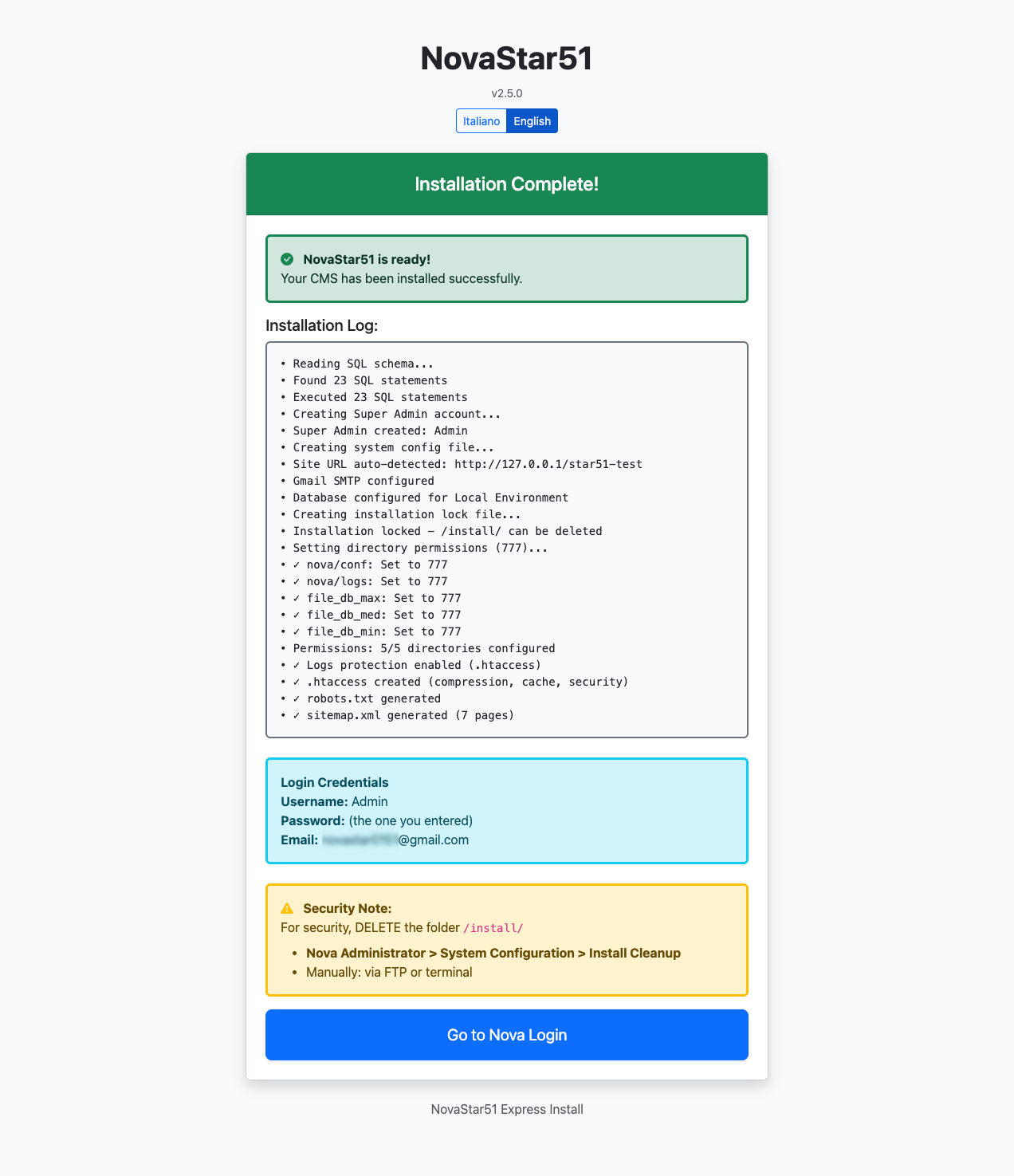 Installation complete with Gmail